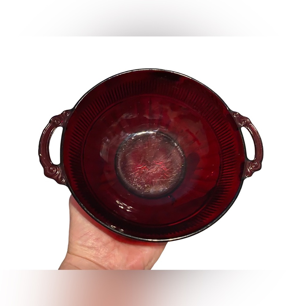 Vintage Anchor Hocking Royal Ruby Red Pressed Glass Serving Bowl